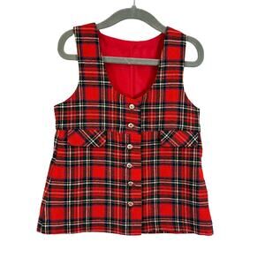Vintage Red Tartain Plaid Wool Pinafore Dress Young World Bloomingdale's 3T